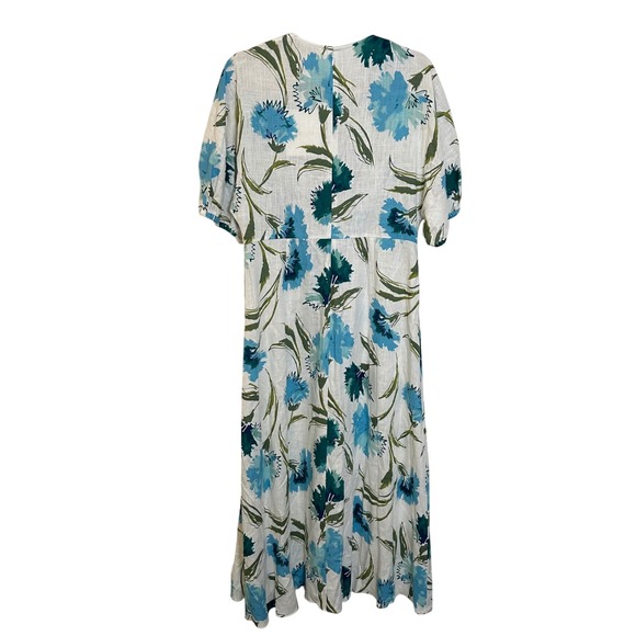 Diane Von Furstenberg Floral Puff‎ Sleeve Dress Size 14 Dianthus Blue White NEW - Picture 2 of 15